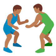 🤼🏾‍♂️ Emoji Hombres Luchando, Tono De Piel Oscuro Medio en Twitter Twemoji 2.2.