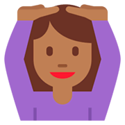 🙆🏾‍♀️ Emoji Frau mit Händen auf dem Kopf: mitteldunkle Hautfarbe Twitter Twemoji 2.2.