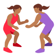 🤼🏾‍♀️ Emoji Mujeres Luchando, Tono De Piel Oscuro Medio en Twitter Twemoji 2.2.