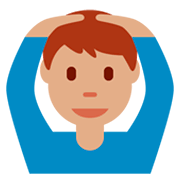 🙆🏽‍♂️ Emoji Mann mit Händen auf dem Kopf: mittlere Hautfarbe Twitter Twemoji 2.5.