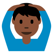 🙆🏿‍♂️ Emoji Mann mit Händen auf dem Kopf: dunkle Hautfarbe Twitter Twemoji 2.5.