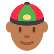 👲🏾 Emoji Mann mit chinesischem Hut: mitteldunkle Hautfarbe Twitter Twemoji 2.5.