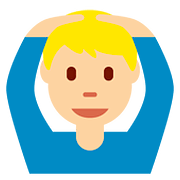 🙆🏼‍♂️ Emoji Mann mit Händen auf dem Kopf: mittelhelle Hautfarbe Twitter Twemoji 2.6.