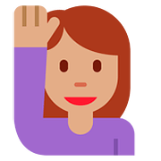 🙋🏽‍♀️ Emoji Frau mit erhobenem Arm: mittlere Hautfarbe Twitter Twemoji 2.6.