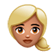 👱🏽‍♀️ Emoji Frau: mittlere Hautfarbe, blond WhatsApp 2.17.