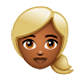 👱🏾‍♀️ Emoji Frau: mitteldunkle Hautfarbe, blond WhatsApp 2.17.