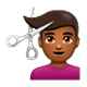 Émoji 💇🏾‍♂️ Homme Qui Se Fait Couper Les Cheveux : Peau Mate sur WhatsApp 2.17.