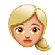 👱🏼‍♀️ Emoji Frau: mittelhelle Hautfarbe, blond WhatsApp 2.18.379.