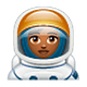 Emoji 👩🏾‍🚀 Astronauta Donna: Carnagione Abbastanza Scura su WhatsApp 2.18.379.