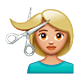 Émoji 💇🏼 Personne Qui Se Fait Couper Les Cheveux : Peau Moyennement Claire sur WhatsApp 2.18.379.
