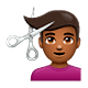 Emoji 💇🏾‍♂️ Taglio Di Capelli Per Uomo: Carnagione Abbastanza Scura su WhatsApp 2.18.379.