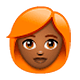 Émoji 👩🏾‍🦰 Femme : Peau Mate Et Cheveux Roux sur WhatsApp 2.18.379.