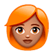 👩🏽‍🦰 Emoji Frau: mittlere Hautfarbe, rotes Haar WhatsApp 2.18.379.