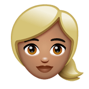 👱🏽‍♀️ Emoji Frau: mittlere Hautfarbe, blond WhatsApp 2.19.244.