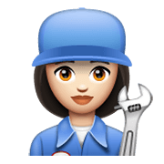 Emoji 👩🏻‍🔧 Meccanico Donna: Carnagione Chiara su WhatsApp 2.19.244.
