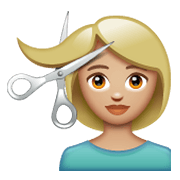 💇🏼 Emoji Persona Cortándose El Pelo: Tono De Piel Claro Medio en WhatsApp 2.19.244.