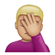 Emoji 🤦🏼‍♂️ Uomo Esasperato: Carnagione Abbastanza Chiara su WhatsApp 2.19.244.