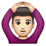 🙆🏻‍♂️ Emoji Mann mit Händen auf dem Kopf: helle Hautfarbe WhatsApp 2.19.244.