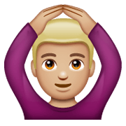 🙆🏼‍♂️ Emoji Mann mit Händen auf dem Kopf: mittelhelle Hautfarbe WhatsApp 2.19.244.
