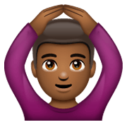 🙆🏾‍♂️ Emoji Mann mit Händen auf dem Kopf: mitteldunkle Hautfarbe WhatsApp 2.19.244.