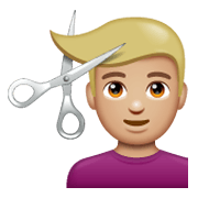 Emoji 💇🏼‍♂️ Taglio Di Capelli Per Uomo: Carnagione Abbastanza Chiara su WhatsApp 2.19.244.