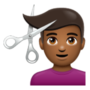 💇🏾‍♂️ Emoji Homem Cortando O Cabelo: Pele Morena Escura na WhatsApp 2.19.244.