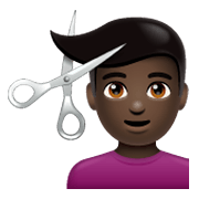💇🏿‍♂️ Emoji Mann beim Haareschneiden: dunkle Hautfarbe WhatsApp 2.19.244.