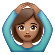 🙆🏽‍♀️ Emoji Frau mit Händen auf dem Kopf: mittlere Hautfarbe WhatsApp 2.19.244.