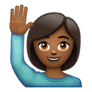 🙋🏾‍♀️ Emoji Frau mit erhobenem Arm: mitteldunkle Hautfarbe WhatsApp 2.19.244.