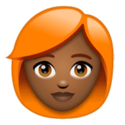 👩🏾‍🦰 Emoji Mujer: Tono De Piel Oscuro Medio Y Pelo Pelirrojo en WhatsApp 2.19.244.