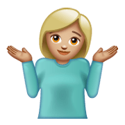 Emoji 🤷🏼‍♀️ Donna Che Scrolla Le Spalle: Carnagione Abbastanza Chiara su WhatsApp 2.19.244.