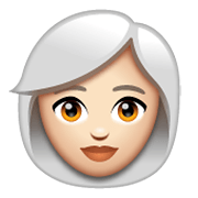 👩🏻‍🦳 Emoji Frau: helle Hautfarbe, weißes Haar WhatsApp 2.19.244.