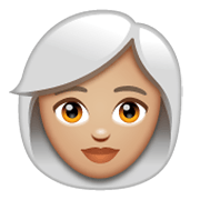 👩🏼‍🦳 Emoji Frau: mittelhelle Hautfarbe, weißes Haar WhatsApp 2.19.244.