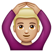 🙆🏼‍♂️ Emoji Mann mit Händen auf dem Kopf: mittelhelle Hautfarbe WhatsApp 2.19.352.
