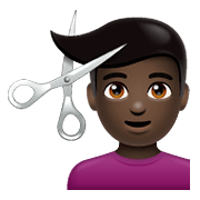 Émoji 💇🏿‍♂️ Homme Qui Se Fait Couper Les Cheveux : Peau Foncée sur WhatsApp 2.19.352.
