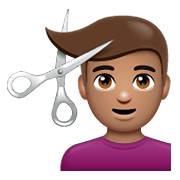Émoji 💇🏽‍♂️ Homme Qui Se Fait Couper Les Cheveux : Peau Légèrement Mate sur WhatsApp 2.19.352.