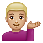 Emoji 💁🏼‍♂️ Uomo Con Suggerimento: Carnagione Abbastanza Chiara su WhatsApp 2.19.352.