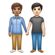 🧑🏽‍🤝‍🧑🏻 Emoji sich an den Händen haltende Personen: mittlere Hautfarbe, helle Hautfarbe WhatsApp 2.19.352.