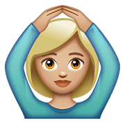 🙆🏼 Emoji Person mit Händen auf dem Kopf: mittelhelle Hautfarbe WhatsApp 2.19.352.