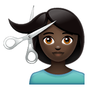 Émoji 💇🏿 Personne Qui Se Fait Couper Les Cheveux : Peau Foncée sur WhatsApp 2.19.352.