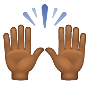 🙌🏾 Emoji zwei erhobene Handflächen: mitteldunkle Hautfarbe WhatsApp 2.19.352.
