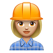 👷🏼‍♀️ Emoji Bauarbeiterin: mittelhelle Hautfarbe WhatsApp 2.19.352.