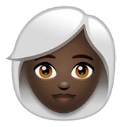 👩🏿‍🦳 Emoji Frau: dunkle Hautfarbe, weißes Haar WhatsApp 2.19.352.