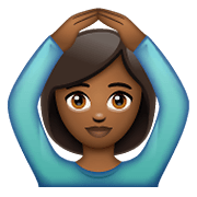 🙆🏾‍♀️ Emoji Frau mit Händen auf dem Kopf: mitteldunkle Hautfarbe WhatsApp 2.19.352.