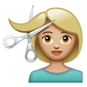 Émoji 💇🏼‍♀️ Femme Qui Se Fait Couper Les Cheveux : Peau Moyennement Claire sur WhatsApp 2.19.352.