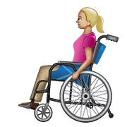 👩🏼‍🦽 Emoji Frau in manuellem Rollstuhl: mittelhelle Hautfarbe WhatsApp 2.19.352.