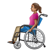 👩🏽‍🦽 Emoji Frau in manuellem Rollstuhl: mittlere Hautfarbe WhatsApp 2.19.352.