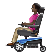 👩🏿‍🦼 Emoji Frau in elektrischem Rollstuhl: dunkle Hautfarbe WhatsApp 2.19.352.