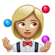 Emoji 🤹🏼‍♀️ Giocoliere Donna: Carnagione Abbastanza Chiara su WhatsApp 2.19.352.