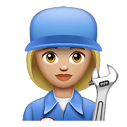 Emoji 👩🏼‍🔧 Meccanico Donna: Carnagione Abbastanza Chiara su WhatsApp 2.19.352.